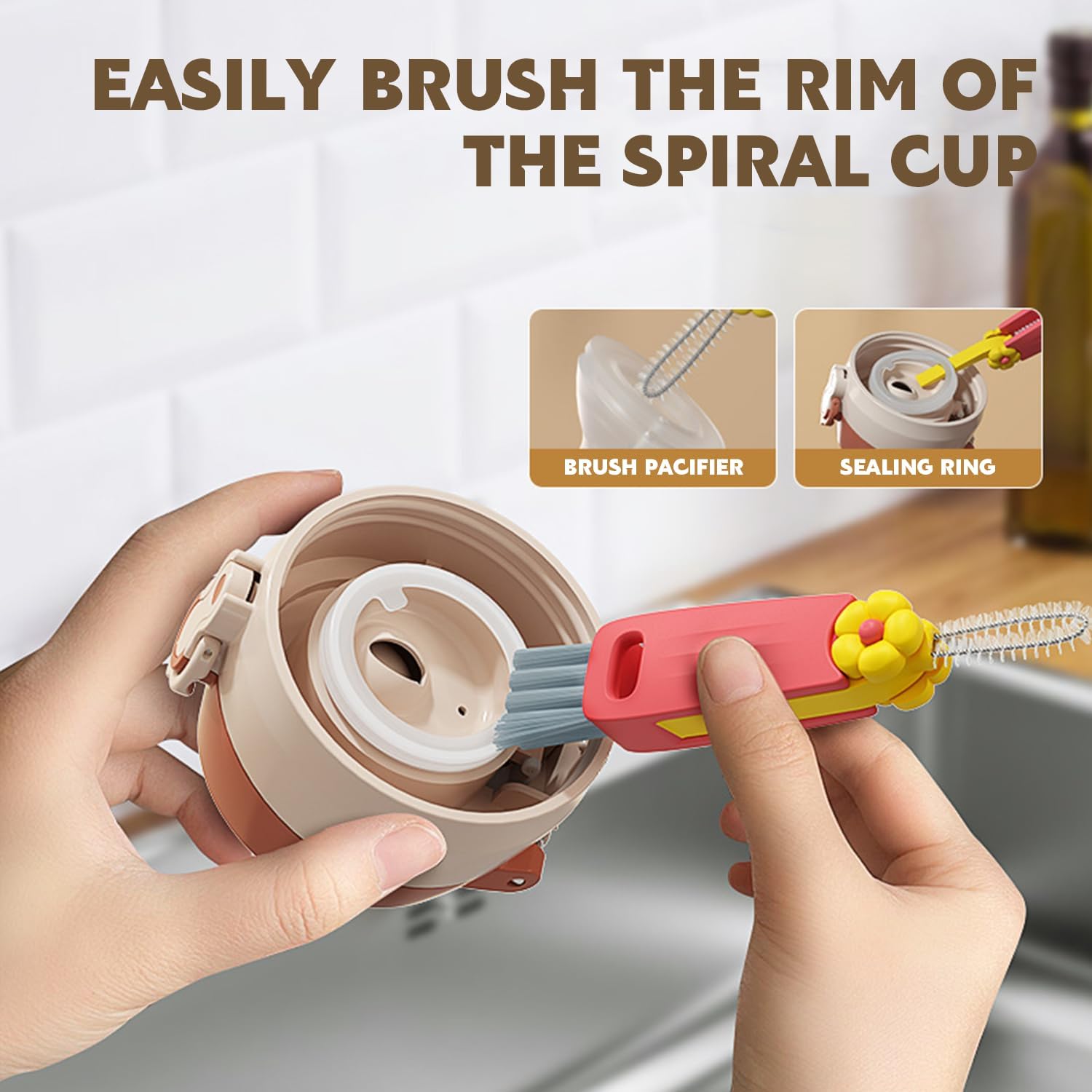 3 in 1 Cup Lid Cleaning Brush Crevice Cleaning Brush for Bottle Gap Tight Spaces Cup