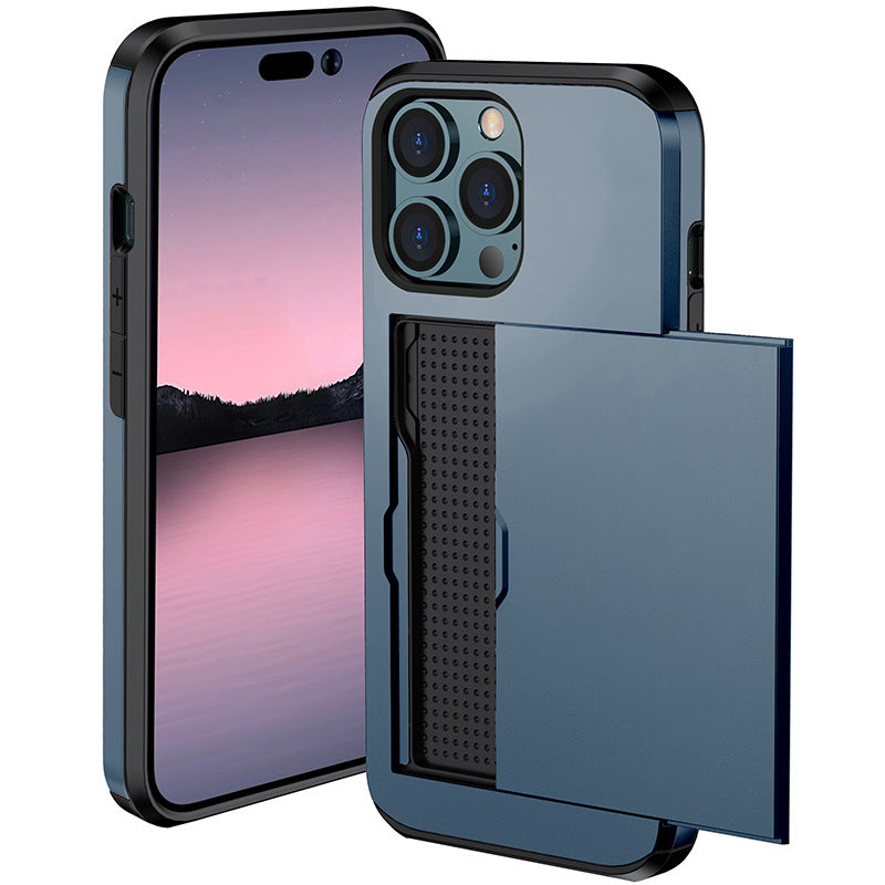 Applicable iphone 14 phone case Apple 13 slider insert card 2 in 1 anti-drop 12Pro wallet case XR