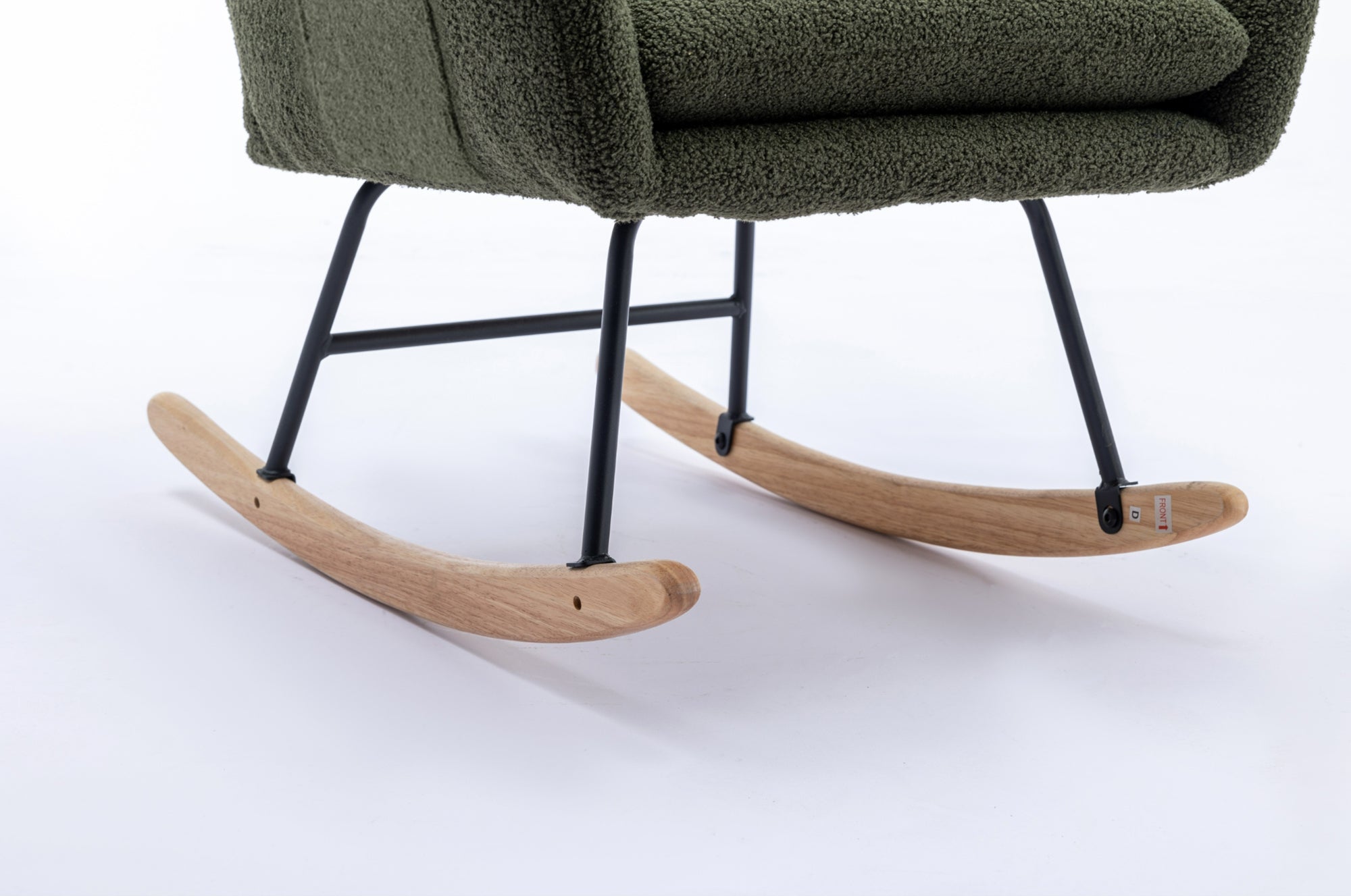 35.5-inch soft Teddy fabric rocking chair with pockets, comfortable wing straps, secure solid wood base (dark green)