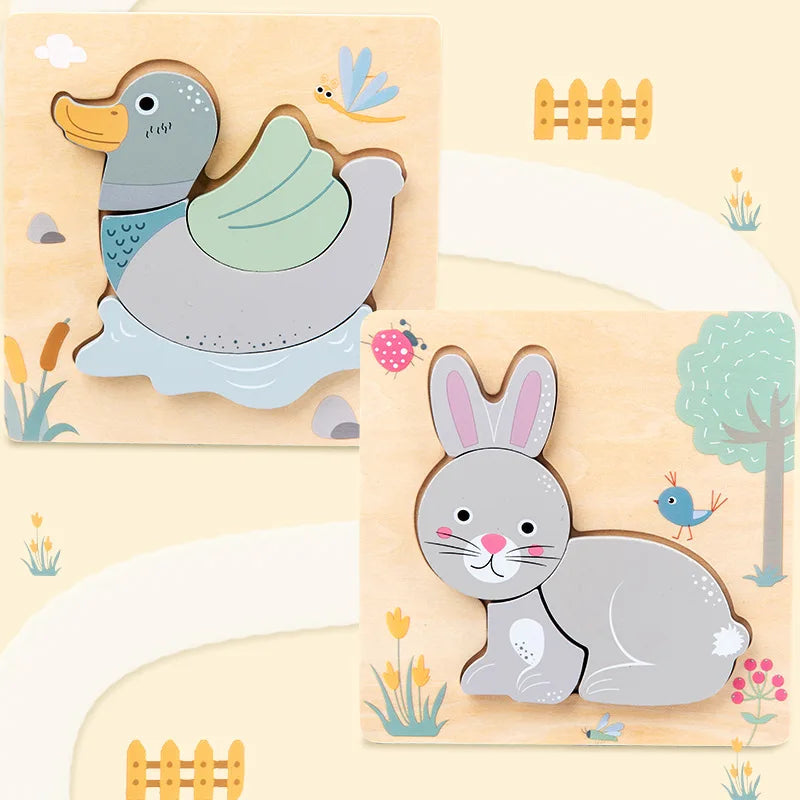 Wooden New Cartoon Animal Stereoscopic Plane Puzzle for Early Childhood Education Cognitive Puzzle Puzzle Toy