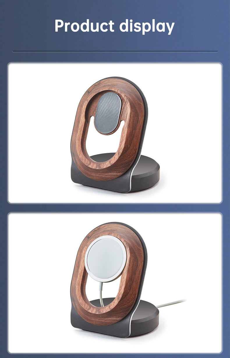 Wooden Desk Shelf Accessories Walnut Wireless Magnetic Charger Wireless Charging Stand For Magsafe