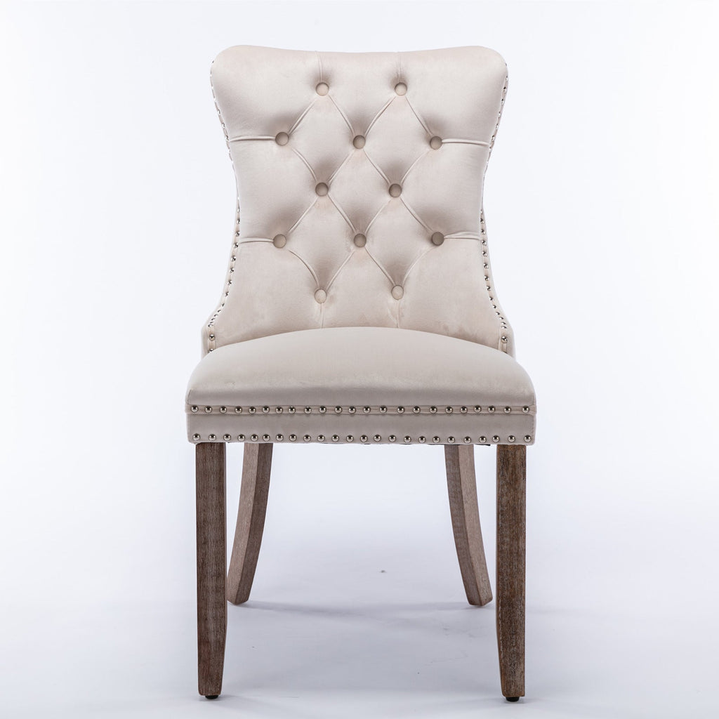 Nikki Collection Modern High-end Tufted Solid Wood Contemporary Velvet Upholstered Dining Chair 2-Pcs SetBeige