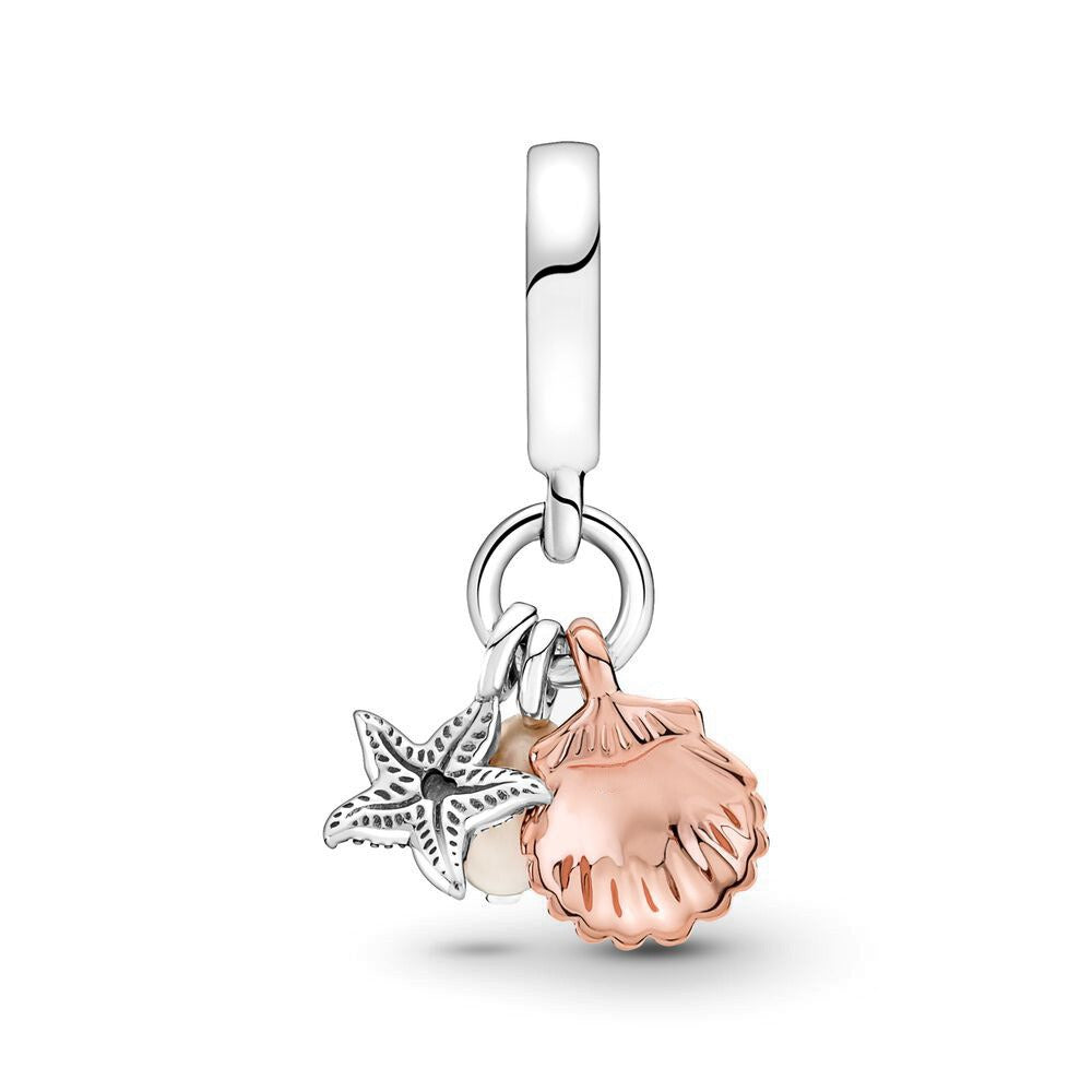 Panjia Pearl Freshwater Aquaculture Pearl Starfish and Shell Trinity Pendant Beach Charm Jewelry Accessories Summer