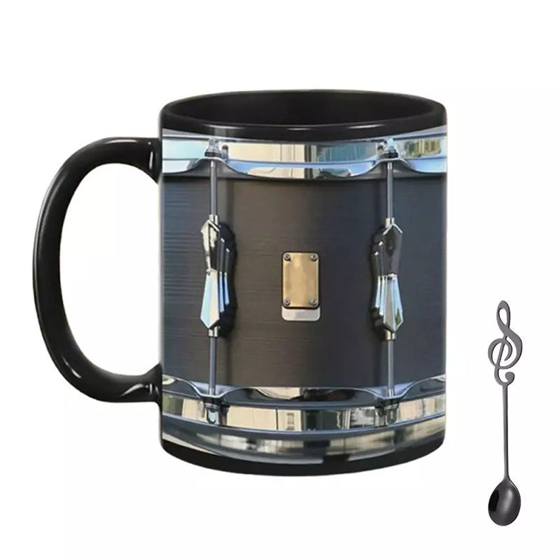 Vintage Drum Mug, 11oz. Black & White, Funny Ceramic Mug. Ideal Cool Gift for Drummers and Musicians.