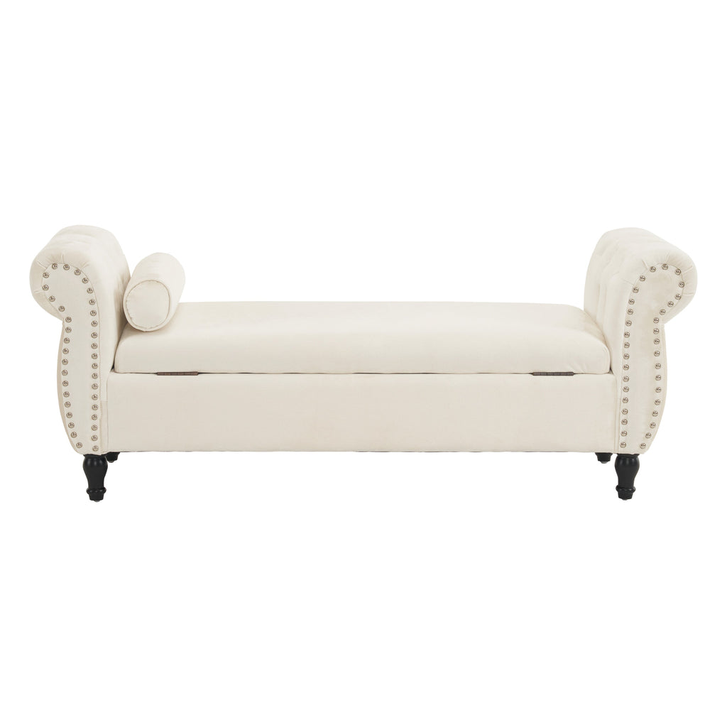 Velvet Multifunctional Storage Rectangular ottoman bench with 1 Pillow, Beige
