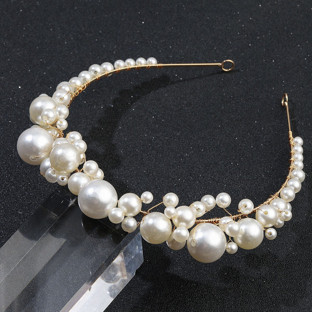 Retro bride headwear with simple pearl headbands