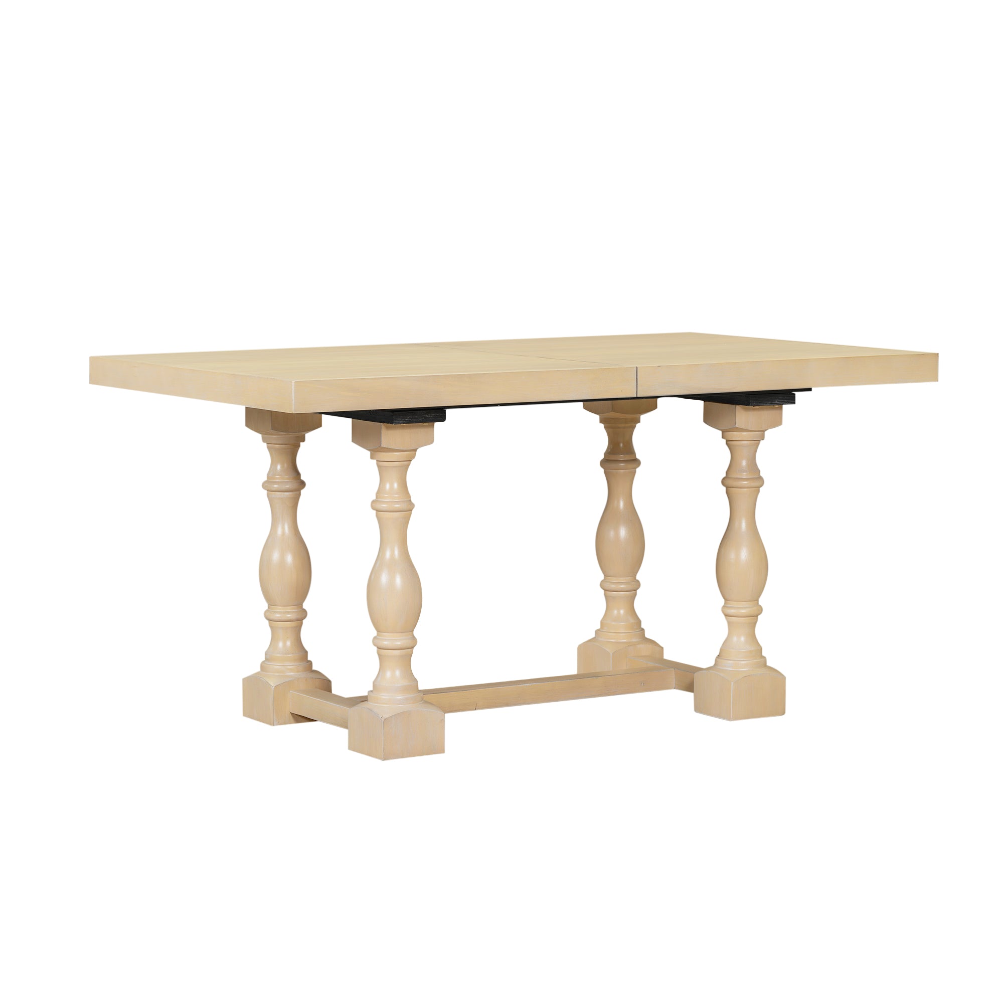 Traditional 6-Piece 78inch Trestle Extendable Dining Table Set with One 18inch Removable Leaf Padded Dining Chairs Bench,Natural