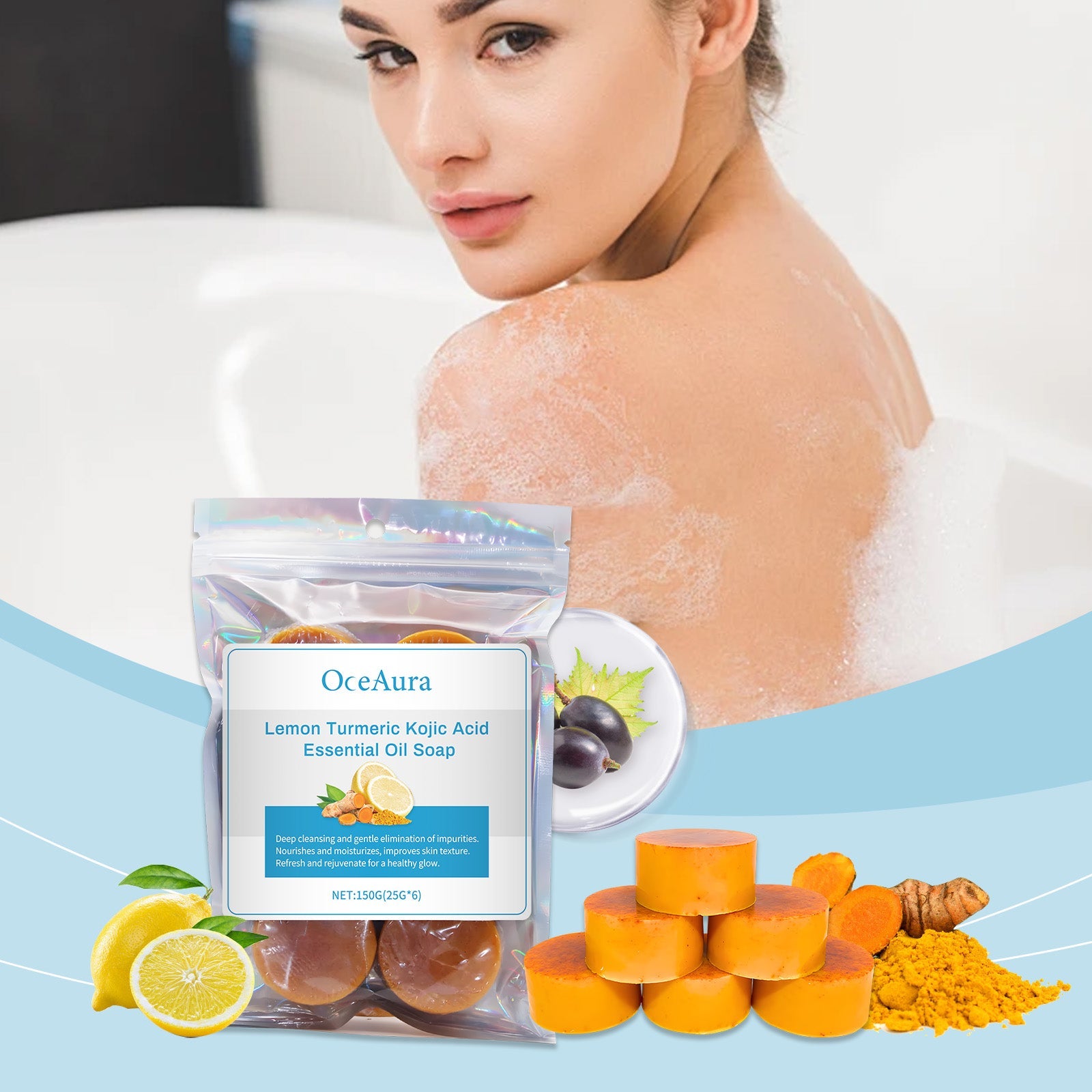 Lemon Turmeric Essential Oil Soap Cleans Skin Pores, Brightening Skin Body Bath Soap
