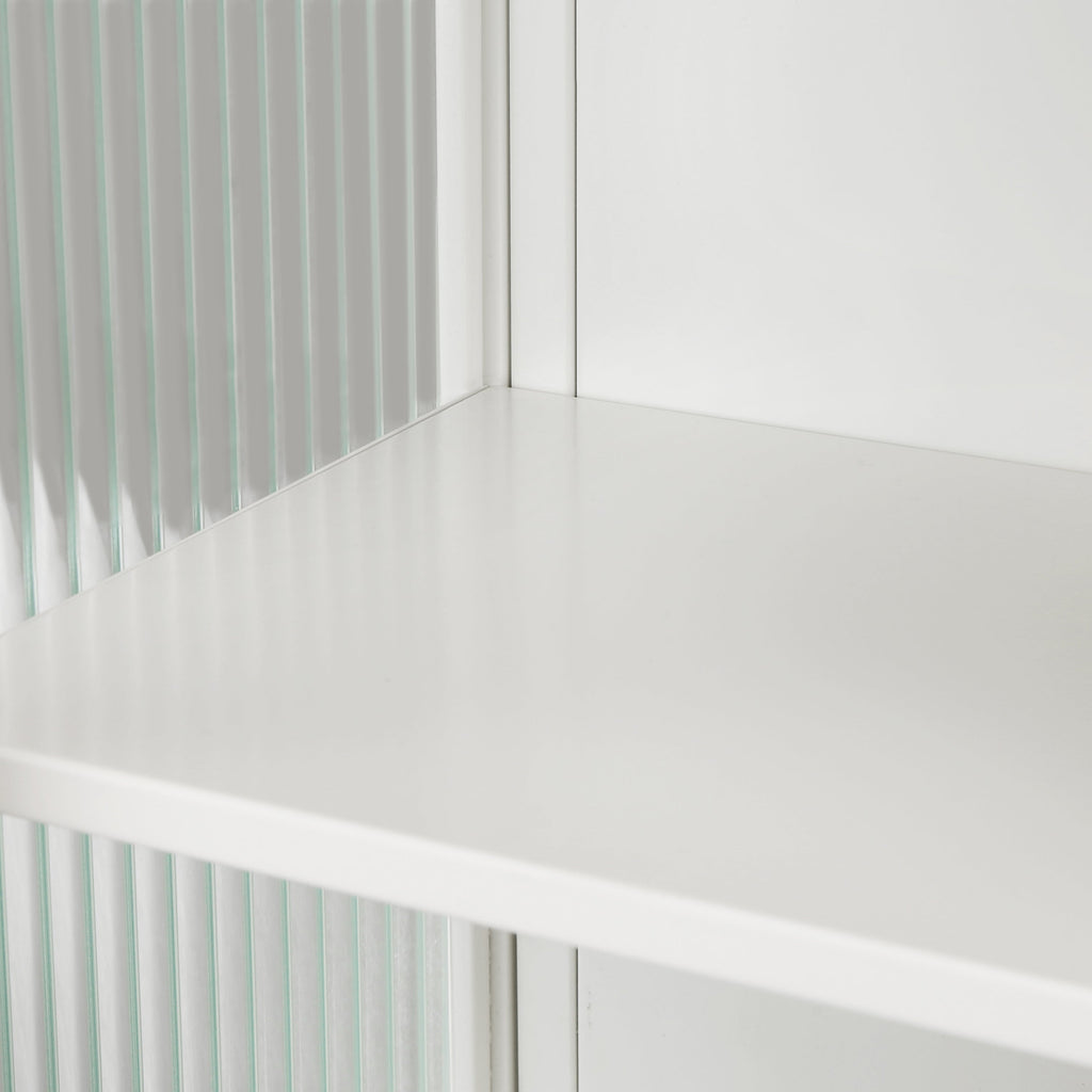 23.62"Glass Doors Modern Two-door Wall Cabinet with Featuring Two-tier Enclosed Storage an Open Shelf and Towel Rack