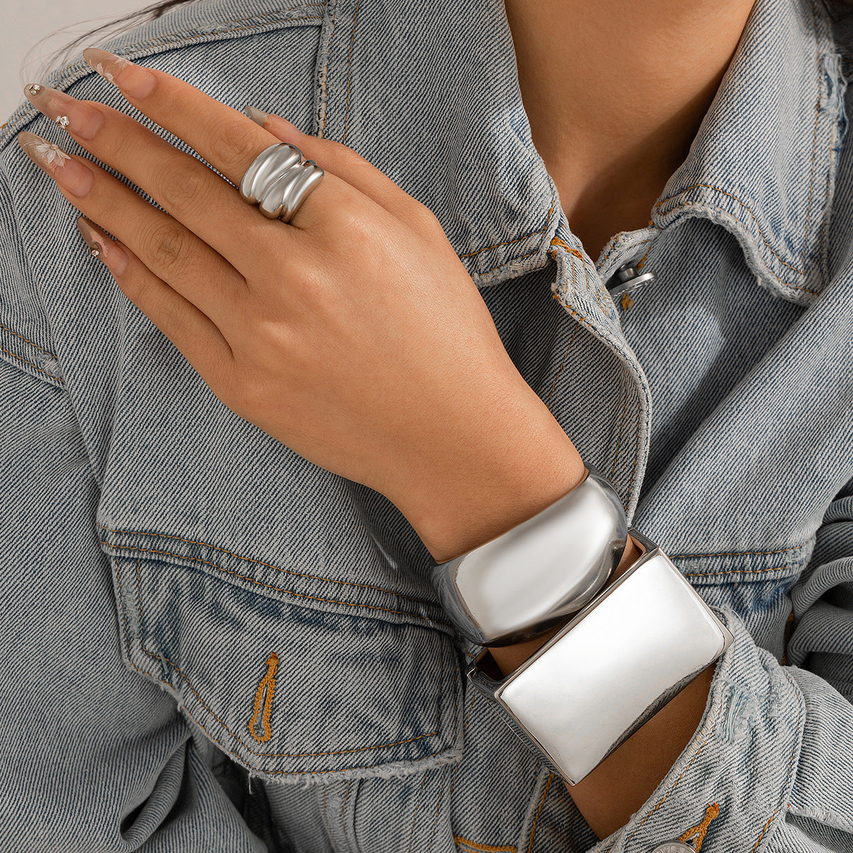 Retro personalized metal square mirror bracelet with frosted curve bracelet
