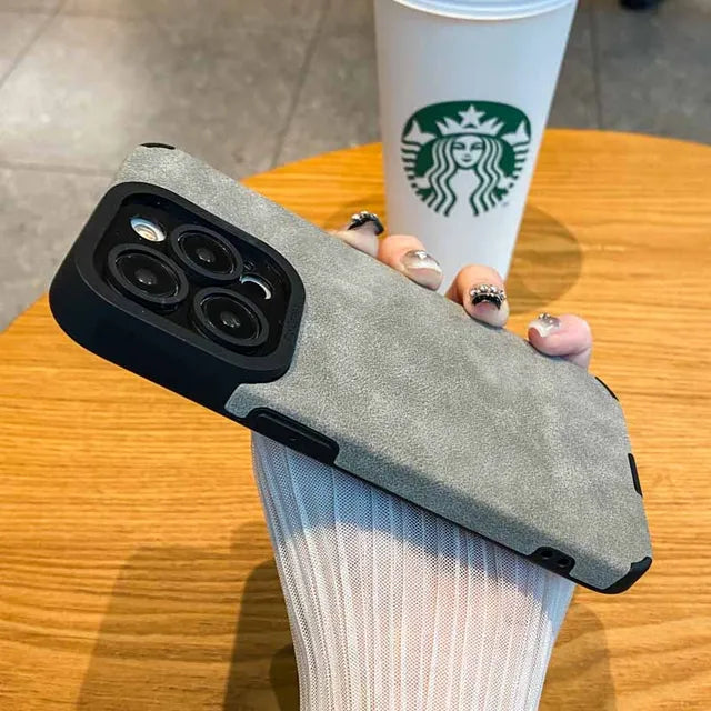 Luxury Matte Soft Leather Phone Case For iPhone 15 14 Plus 13 12 11 Pro Max 7 8Plus SE Lens Protection Shockproof Silicone Cover