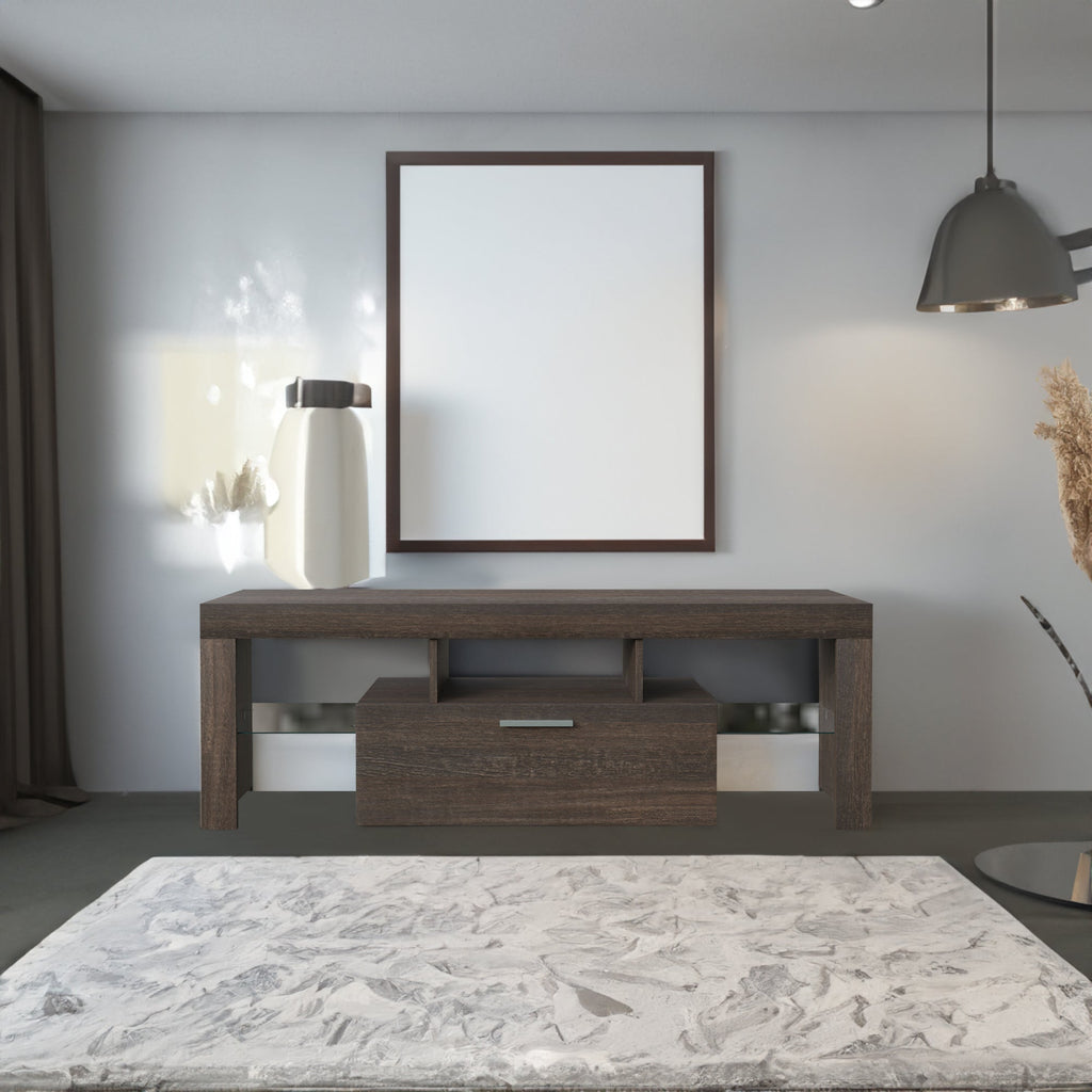 20 minutes quick assembly brown simple modern TV stand Brown TV bracket with LED Color Changing Lights for Living Room