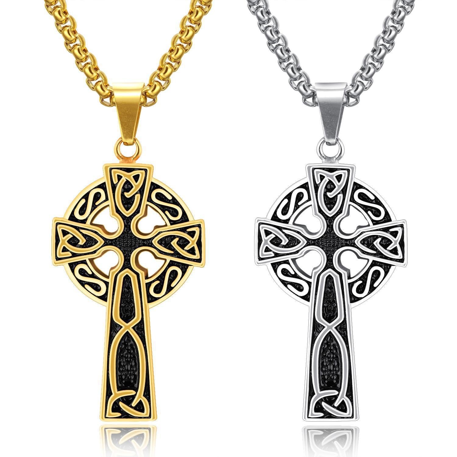 Spiral Cross Pearl Chain Necklace Titanium Steel Retro Pendant