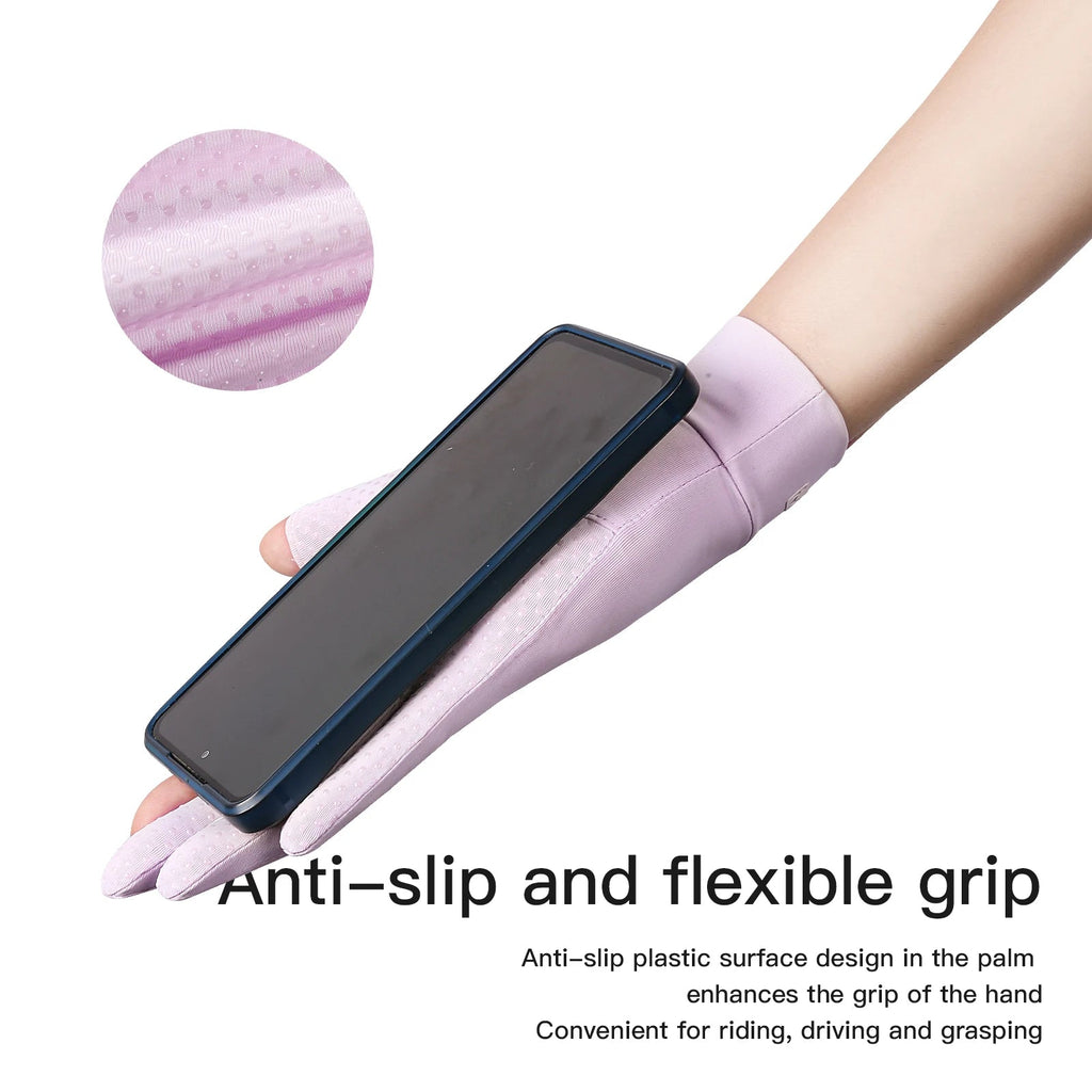Cycling UV resistant thin breathable silicone anti slip touch screen sunscreen ice silk gloves
