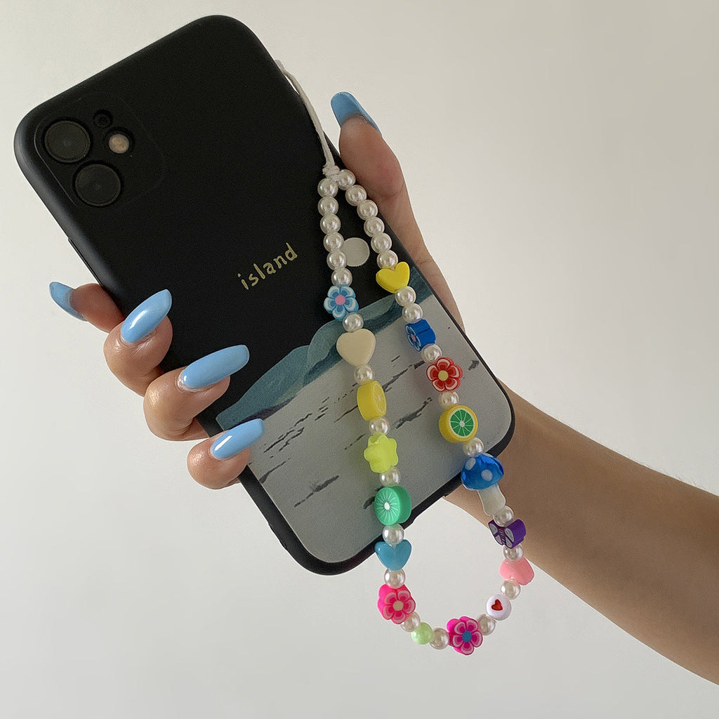 Minimally colored daisy fruit phone chain accessories creative mushroom bead bag pendant keychain