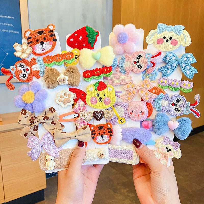 Milk Coffee Color Children's Plush Hairpin Net Red Bangs Side Hair Clip Autumn And Winter Lovely Japanese Clip