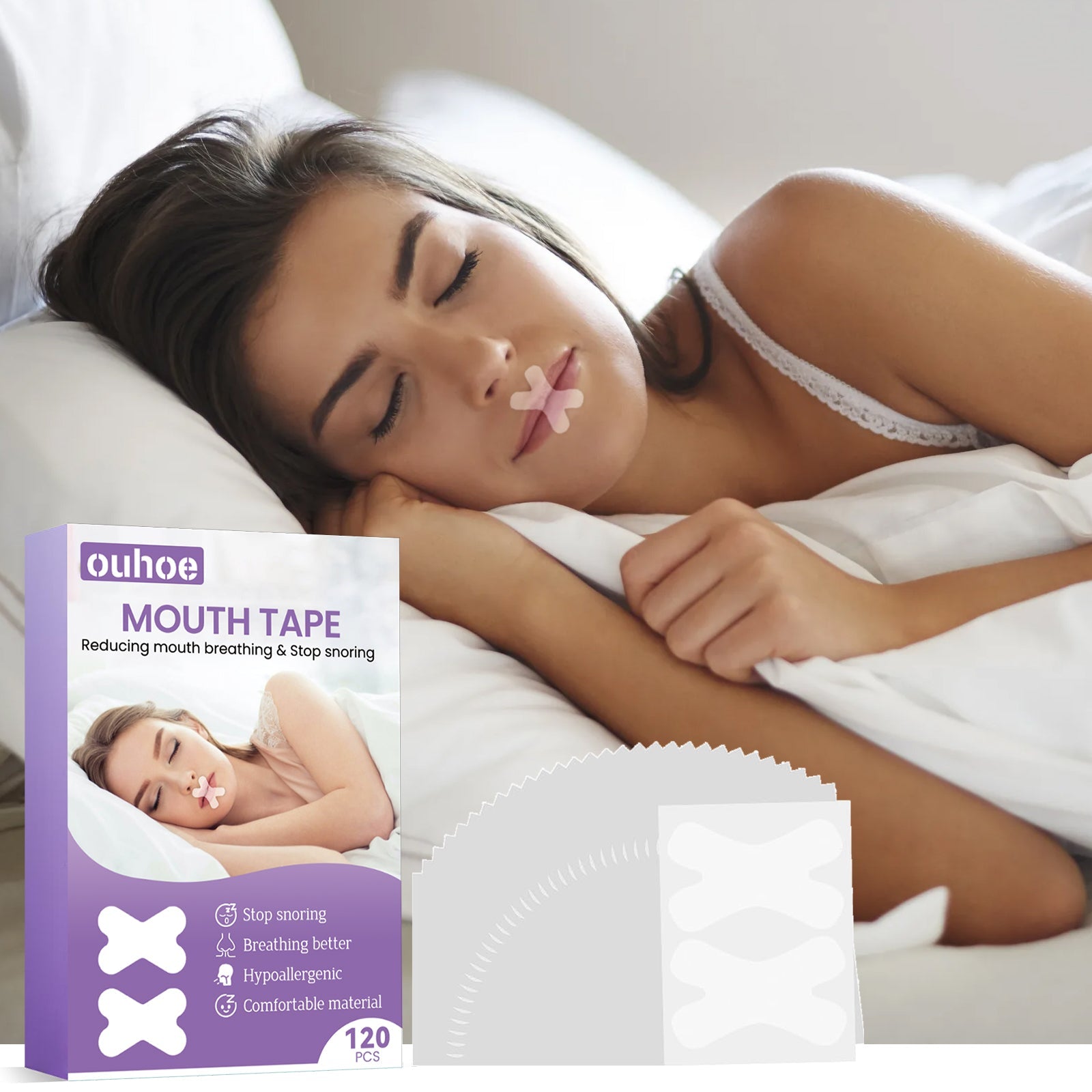 Sleep Anti-Snoring Tape, Open Mouth Breathing Physical Expansion Pamper Sleep Anti-Snoring Patch