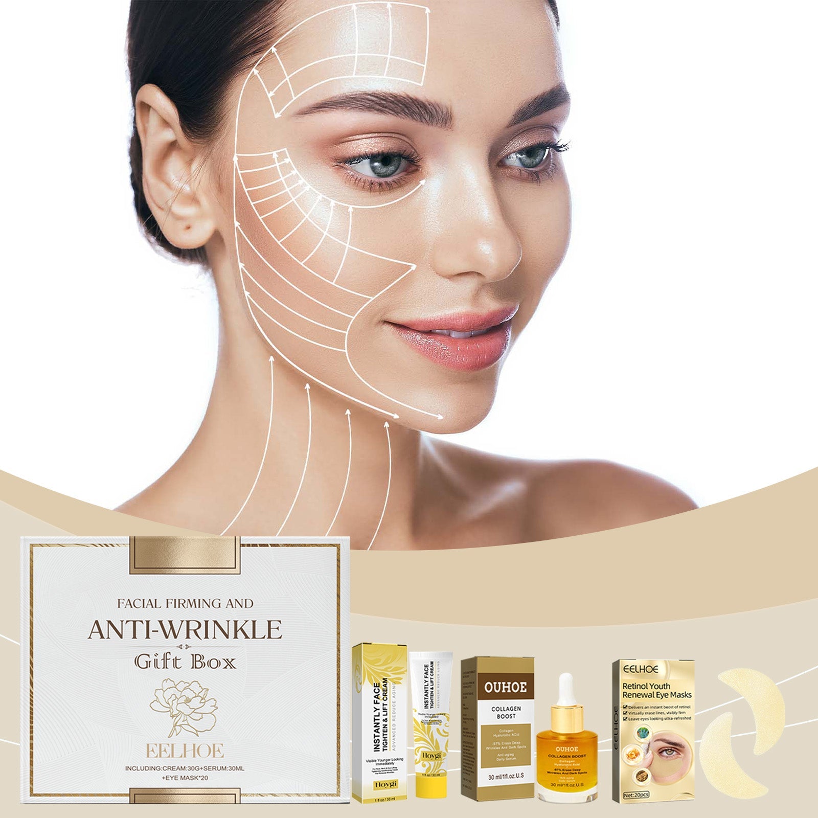 Facial Skin Care Gift Box, Moisturizing And Moisturizing Face And Eye Skin Rejuvenation Care And Lotion Set