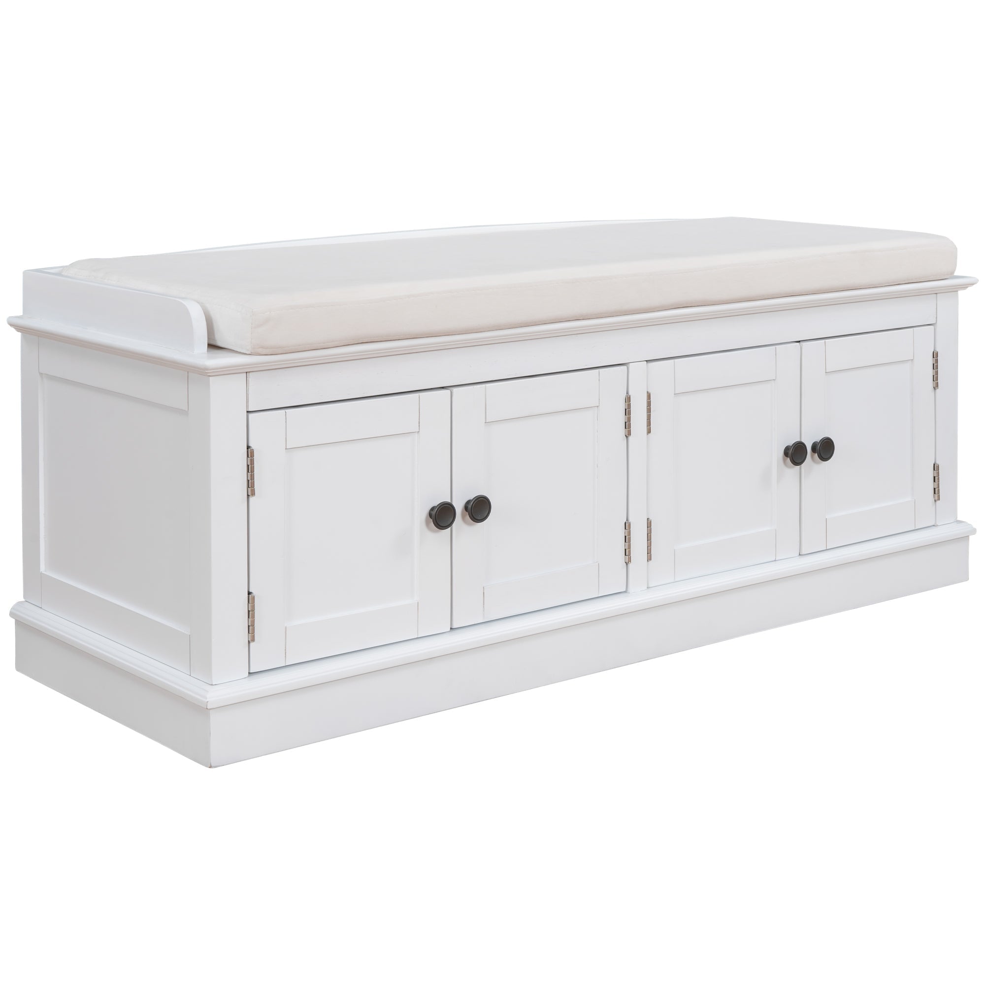 TREXM storage table with 4 adjustable doors and shelves, detachable padded shoe stand (white)