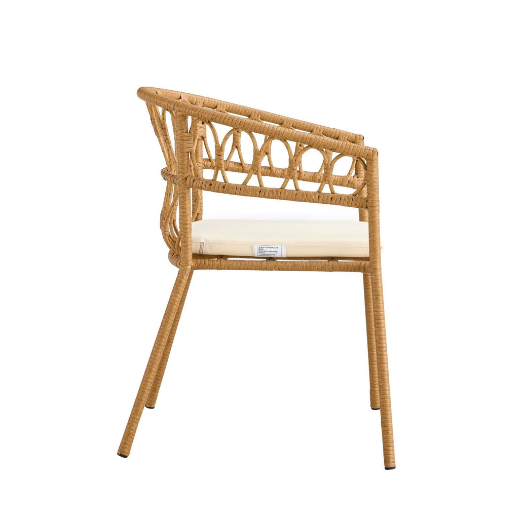 Outdoor dining set of 5 simple bamboo dinning table  PE ratten round table 110CM plastic wood top