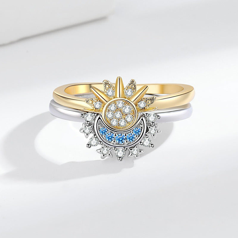European and American personality simple design sun and moon folding ring female couple ring