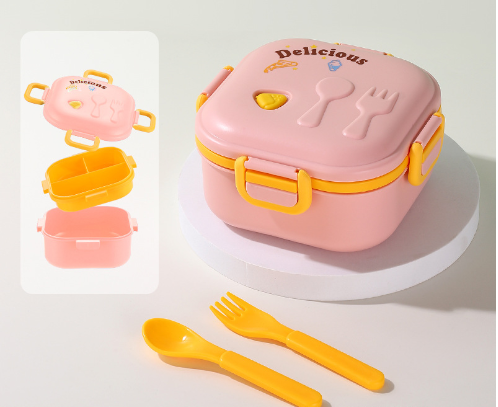 Cartoon cute microwaveable double layer portable lunch box with lid