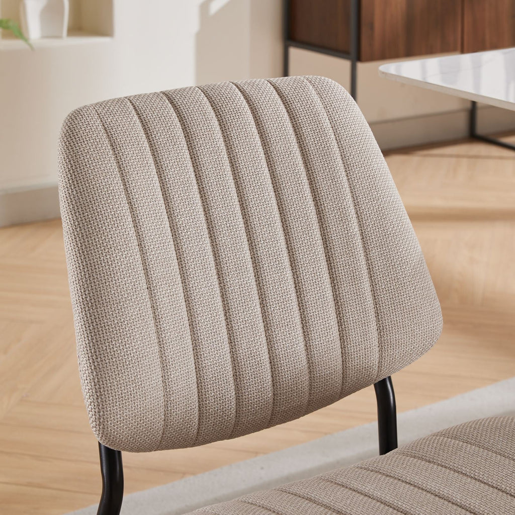 2-piece retro linen chair set with curved wooden backrest, cushioned seat, adjustable metal legs, (Beige Linen)
