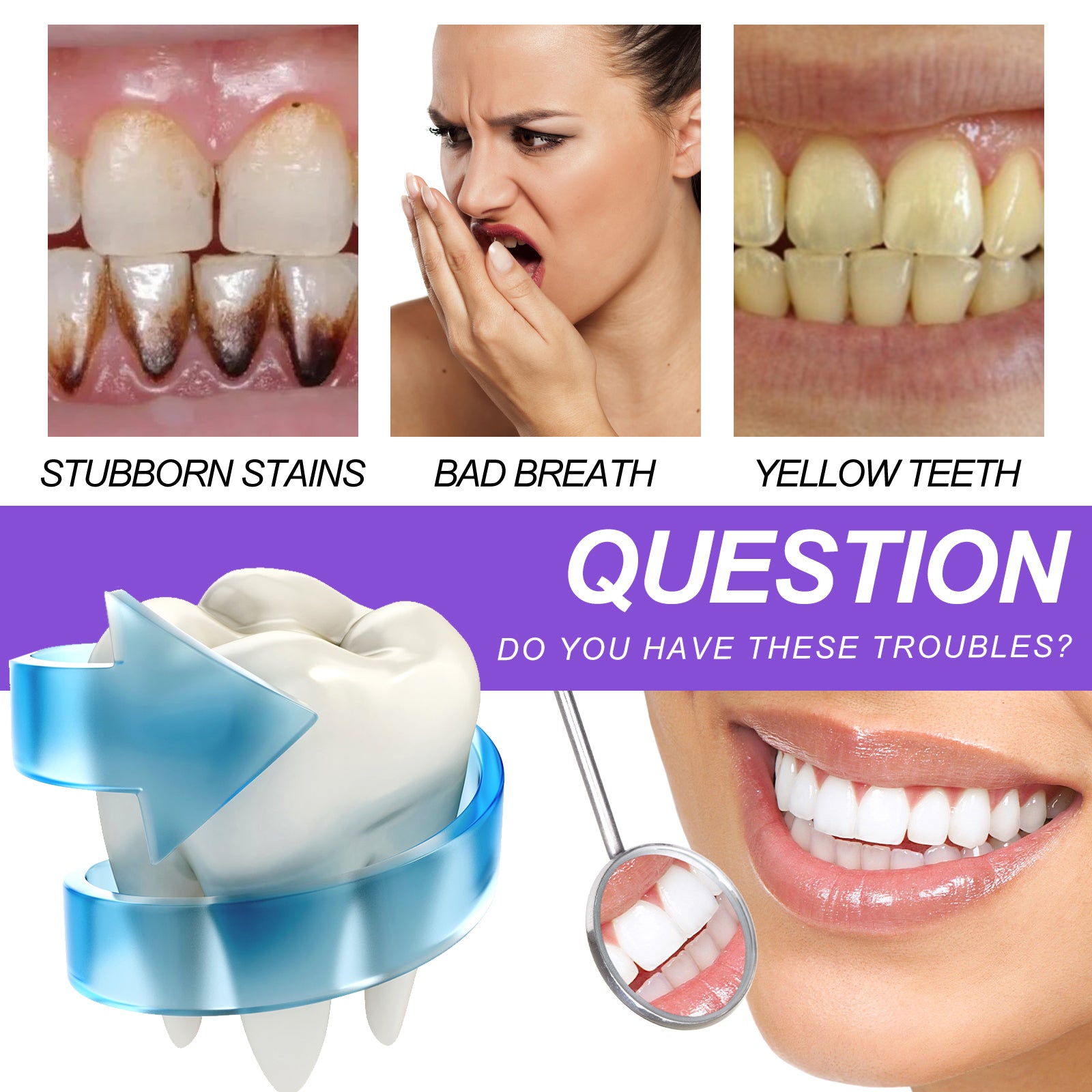 Purple Whitening Toothpaste, Clean Stains Gums Care Breath Fresh White Toothpaste