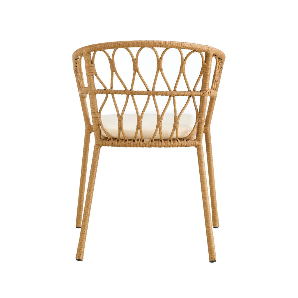 Outdoor dining set of 5 simple bamboo dinning table  PE ratten round table 110CM plastic wood top