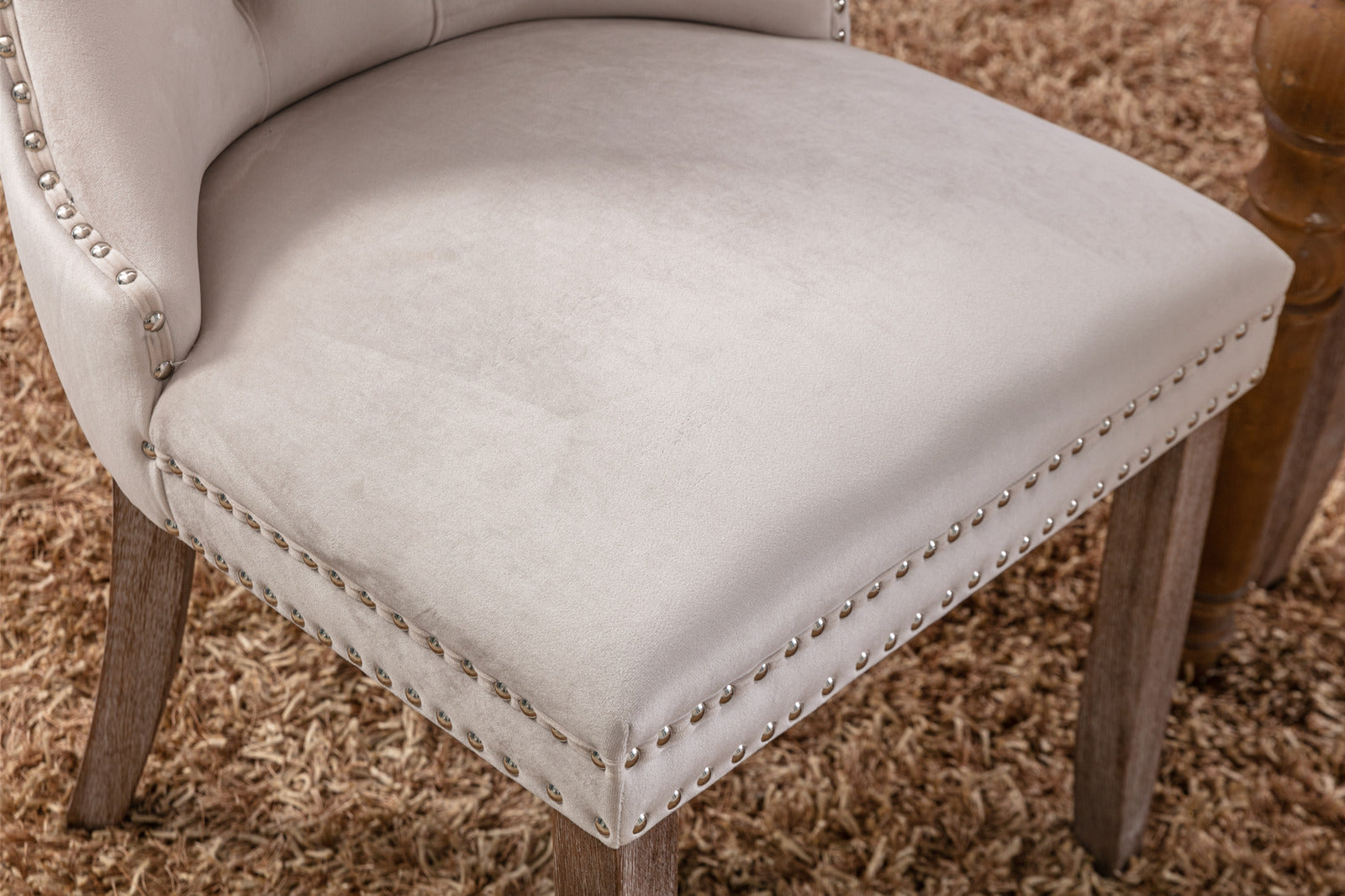 Nikki Collection Modern High-end Tufted Solid Wood Contemporary Velvet Upholstered Dining Chair 2-Pcs SetBeige