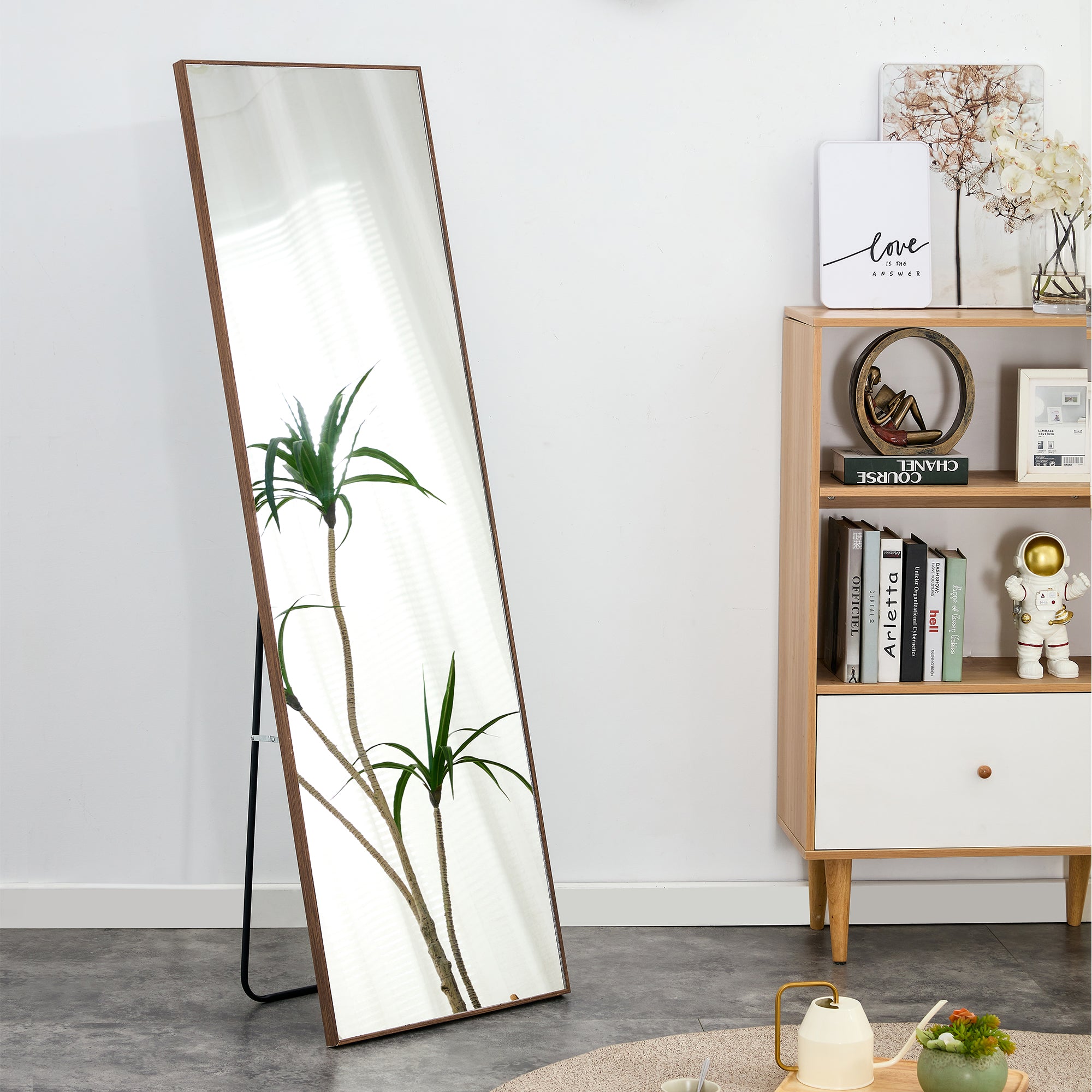 60x17 Brown Solid Wood Frame Full-length Mirror, Dressing Mirror, Bedroom Home Porch