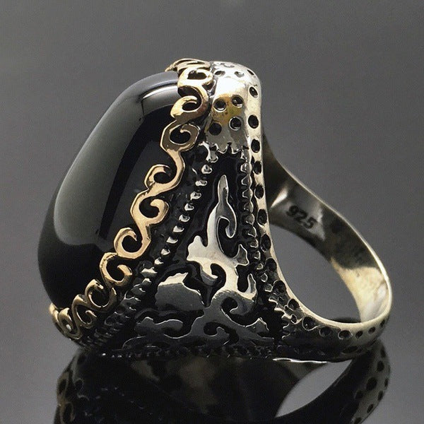925 Thai Silver Black Zircon Plated Ring with Goose Egg Color Separation