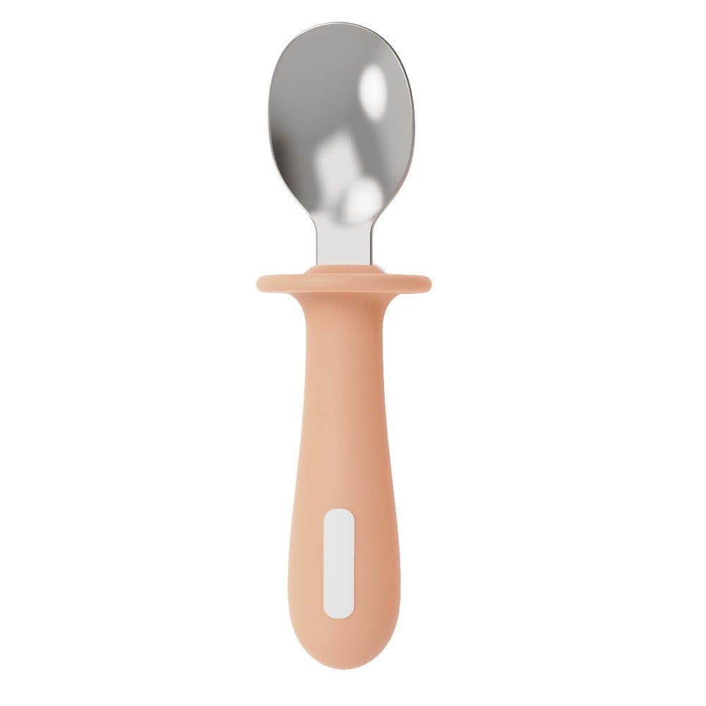 Adjustable color PPSU silicone fork and spoon set, children's stainless steel spoon and fork, baby training supplementary food tableware set of 2 pieces