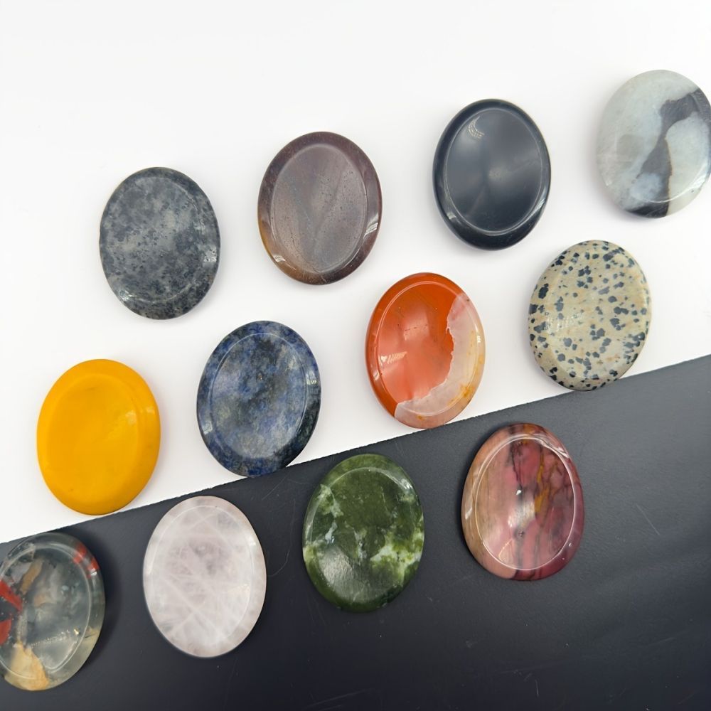 Thumb Worry Stones Oval Massage Quartz Healing Crystal Chakra Energy Therapy Meditation Spiritual Natural Gemstone Decor