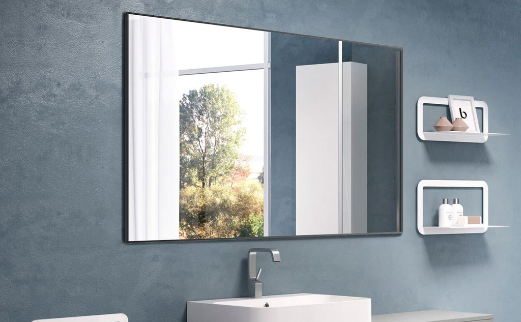 36x24 inch modern black bathroom mirror with aluminum frame decorative wall mirror suitable for living room, bedroom