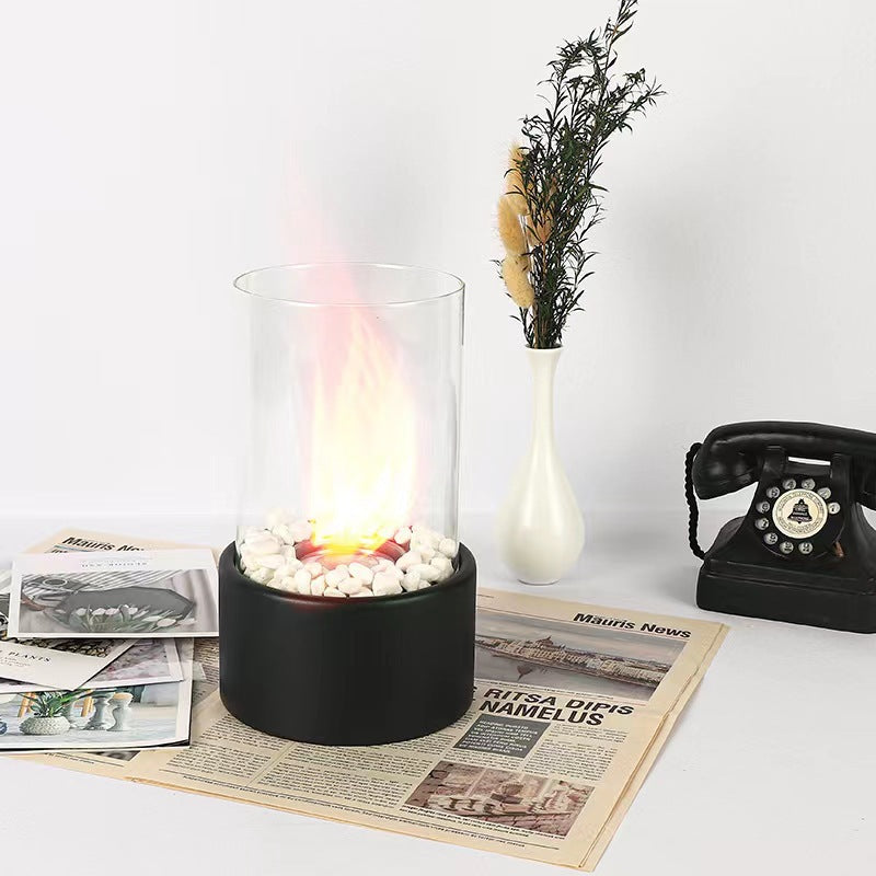Desktop alcohol fireplace light indoor stainless steel small portable heating stove circular glass bar atmosphere light