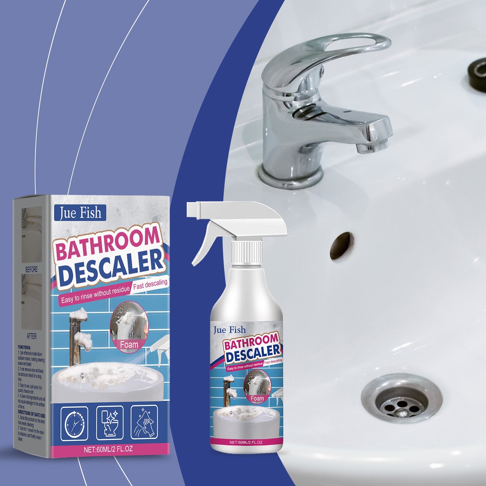 Bathroom Sink Stainless Steel Cleaner Shower Room Glass Scale Decontaminating Cleaner Bathtub