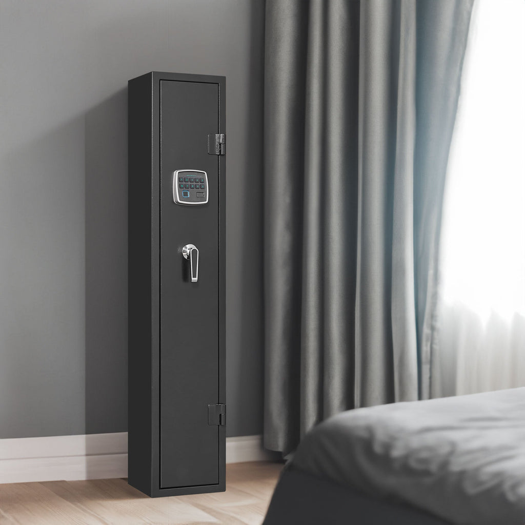 5 gun safes with 3 pistol pockets, quick access biometric adjustable heavy-duty gun rack mounted gun safes