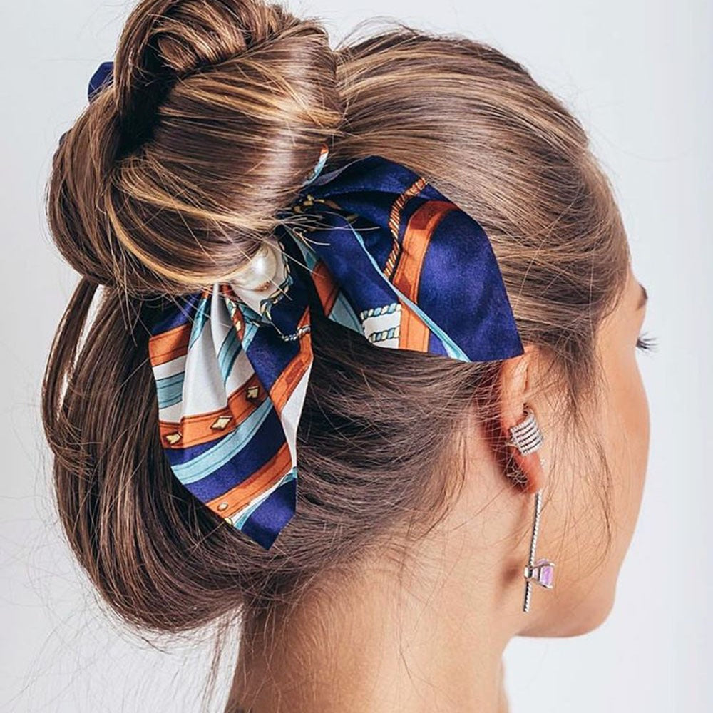 New Pearl Pendant Large Intestine Ring Hair Loop Women's Bundle Hair Knot Big Bow Knot Hair Rope