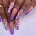Purple Glitter Wearing Manicure French Geometric Lines Aurora Bright Nail Patches