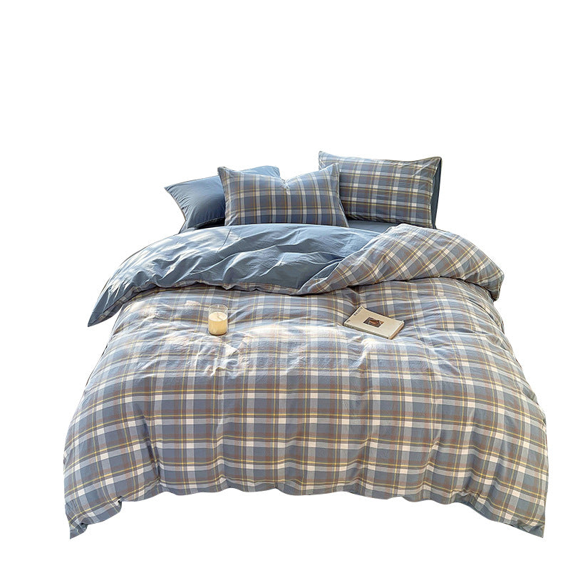 Cotton Dyed Washed Cotton Bedding Set Pure Cotton A Class Flat Sheet Quilt Cover Fitted Sheet Quilt Cover Three-Piece Set Striped