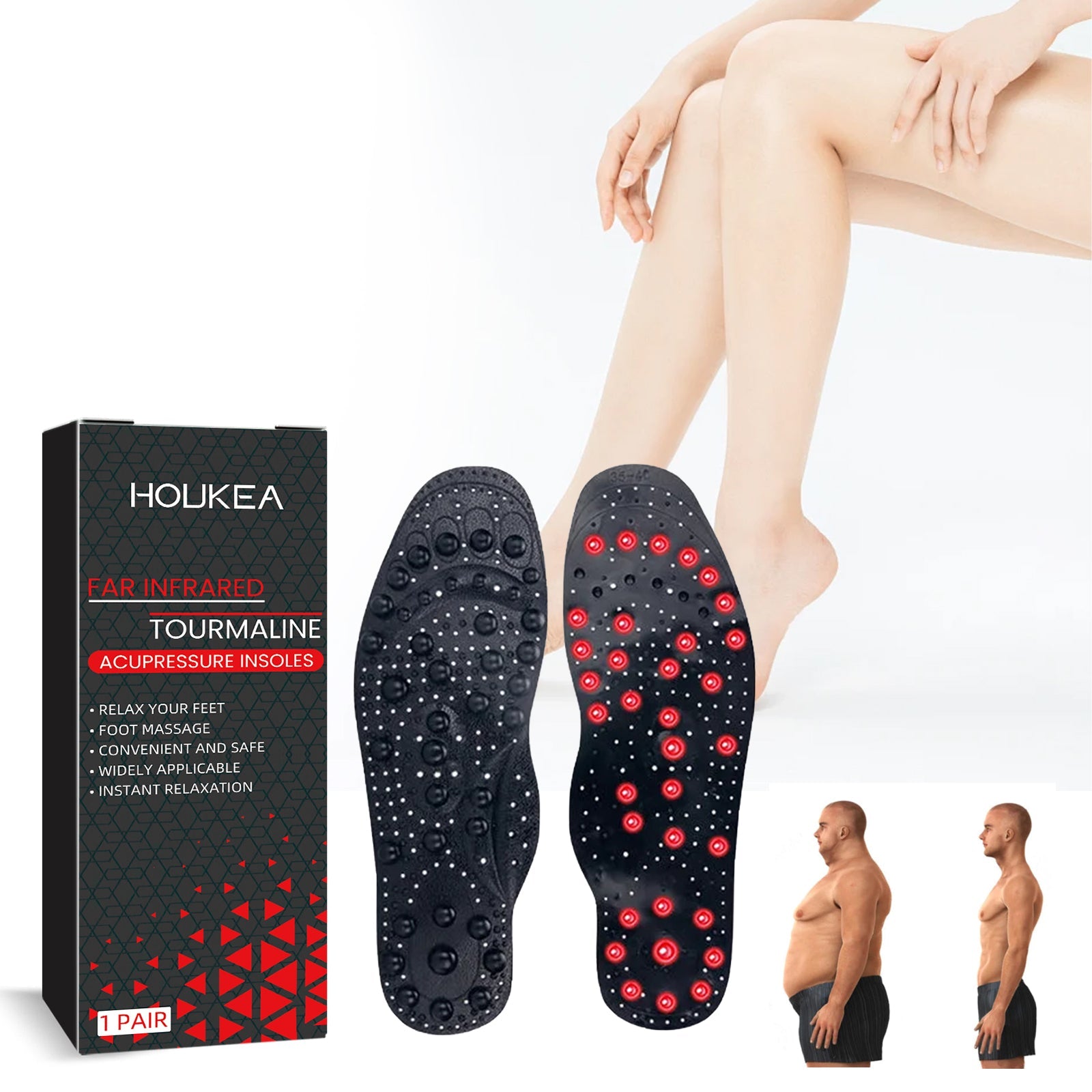 Far Infrared Tourmaline Acupressure Insoles, Vein Repair Body Care Slimming Body Anti-Slip Wear Arch Support Insoles