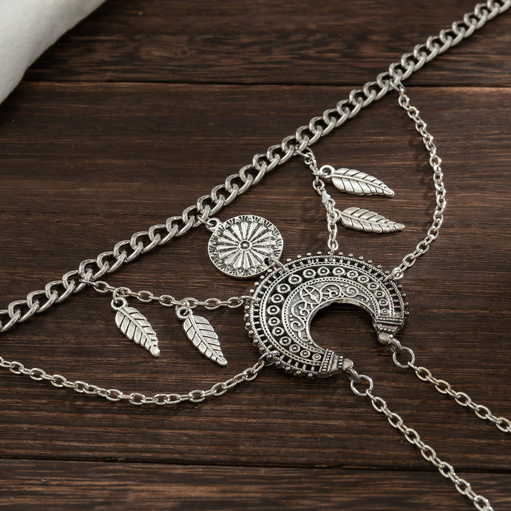 Bohemian metal chain jewelry arm chain punk retro dream catcher net leaf tassel open arm bracelet