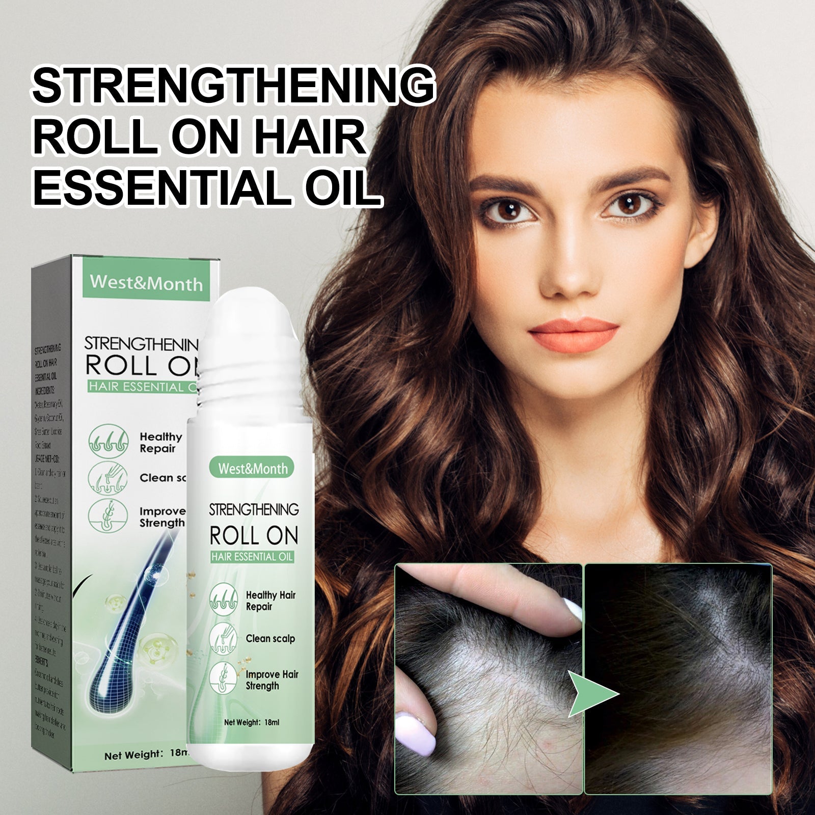 Strengthening Roll On Hair Essential Oil, Scalp Massage Moisturizing Hair Roots Thickening Hair Care Ball Essential Oil