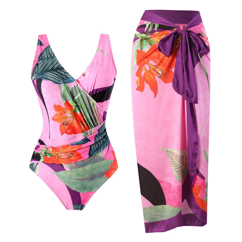 European and American conjoined vacation beach hot spring swimsuit French retro conjoined bikini