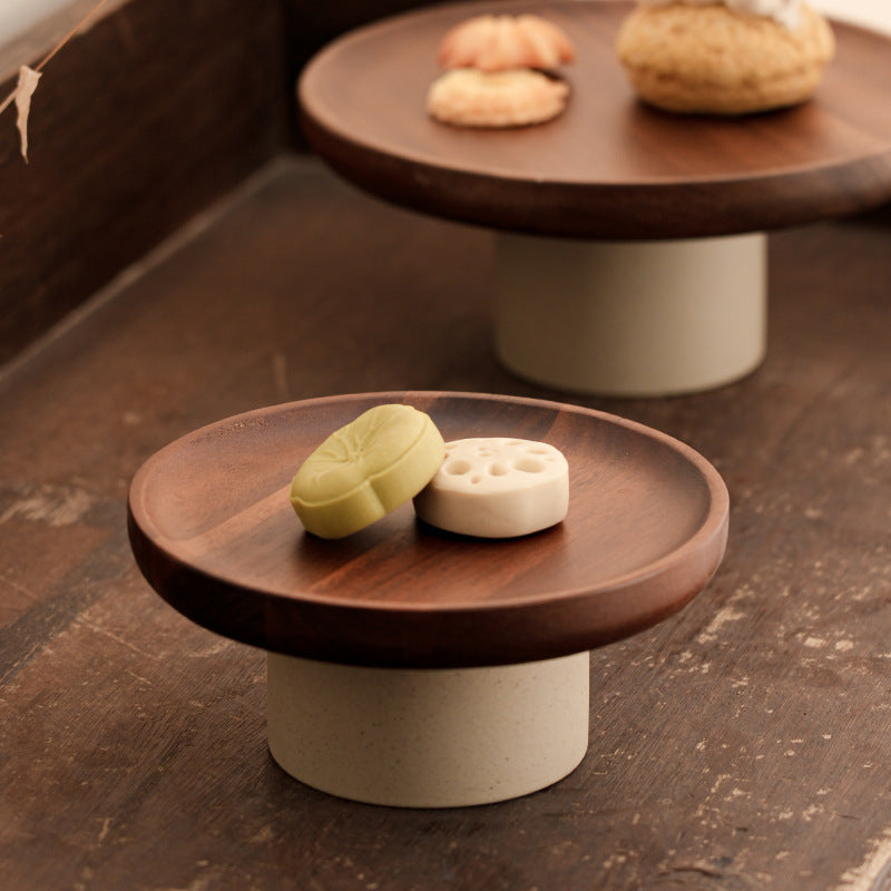 Acacia wood cake tray living room household Dim sum tray clay high fruit tray