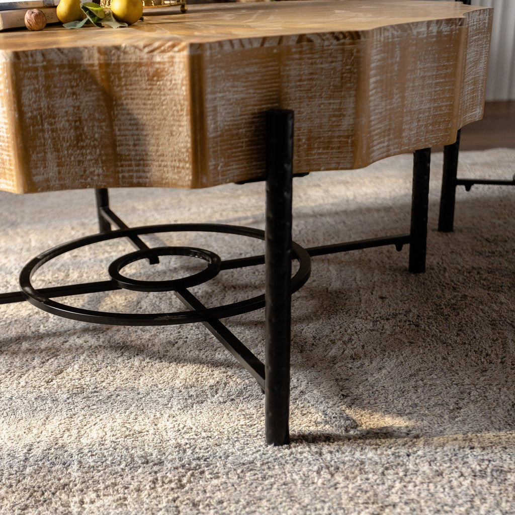 31.5 "Vintage Patchwork Lace Shape Coffee Table Cedar Coffee Table Set (Set of 2)