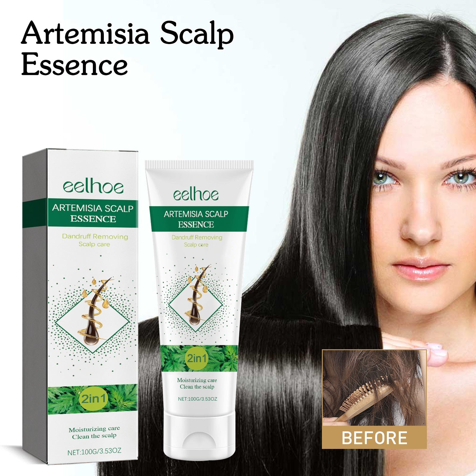 Sweet Wormwood Anti-Dandruff Scalp Lotion, Gentle Cleaning Scalp Dandruff Anti-Itchy Soft Fluffy Hair Shampoo