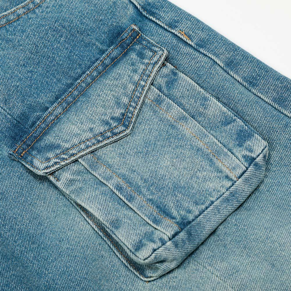 American High Street Vintage Washed Multi-Pocket Workwear Jeans Loose A-Line Wide Leg Long Pants for Men
