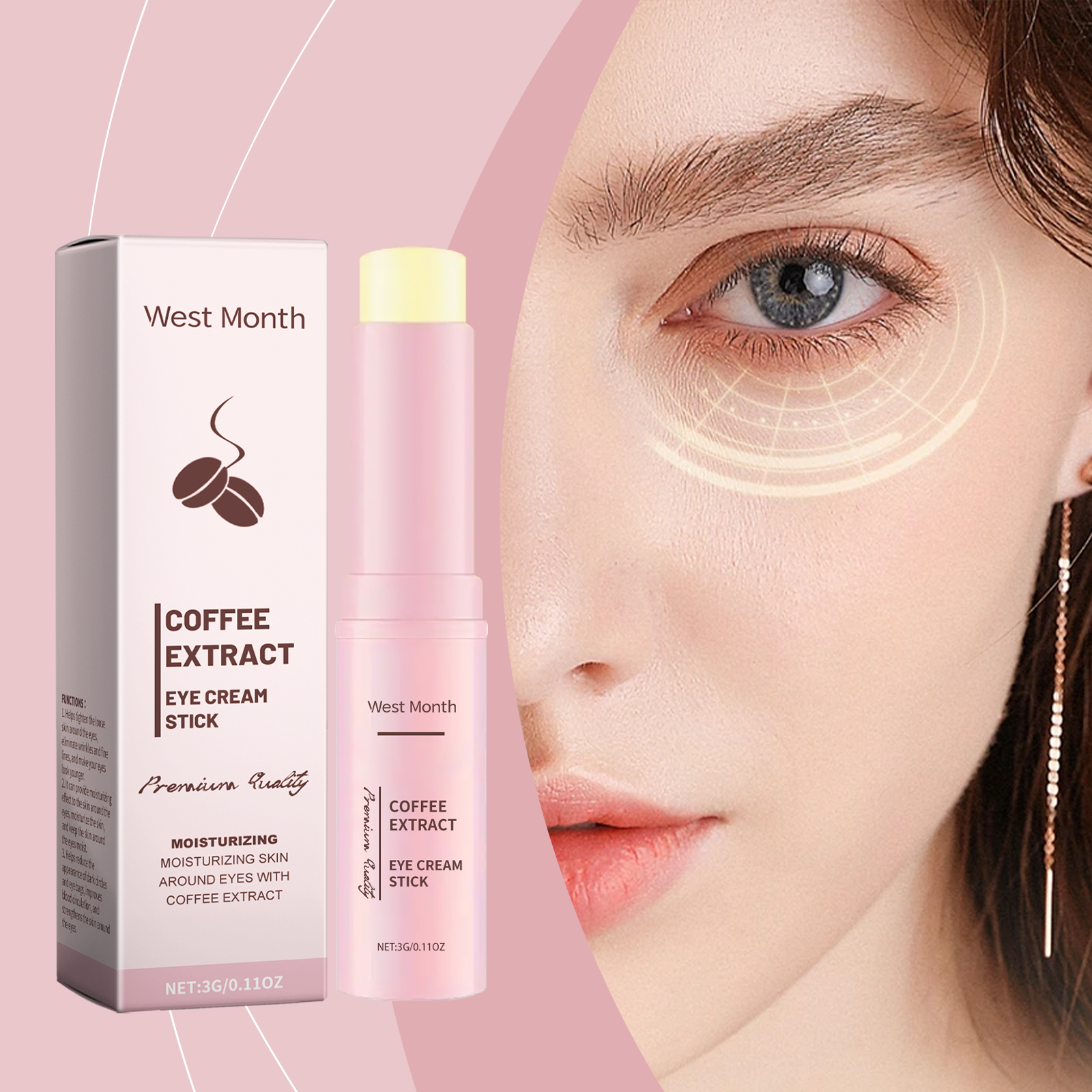 Caffeine Eye Cream Bar, Firming Light Lines, Delicate, Moist, Moisturizing And Brightening Eye Care Bar